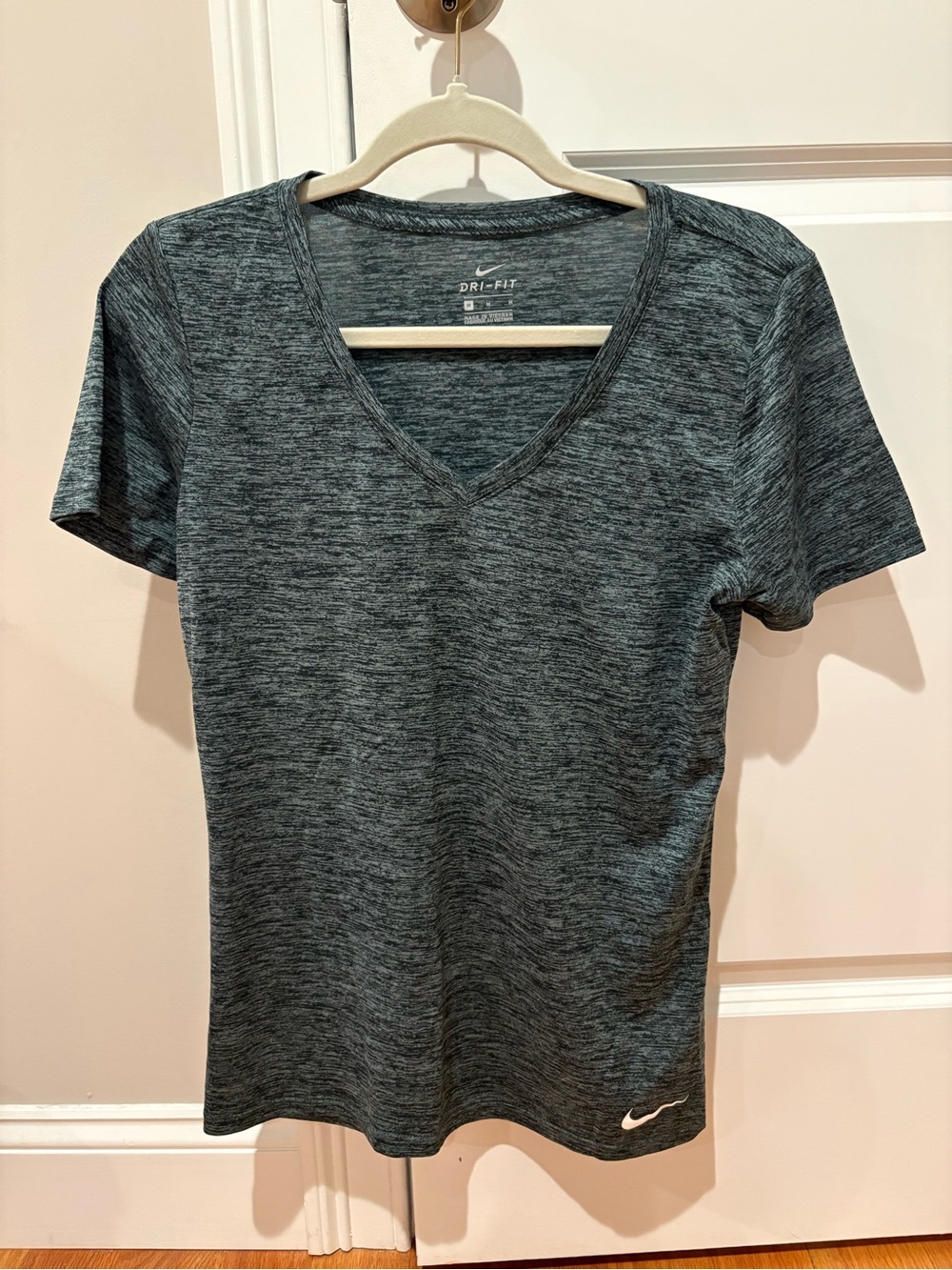 Nike Women's Dri-FIT Heathered Charcoal V-Neck Short Sleeve Tee